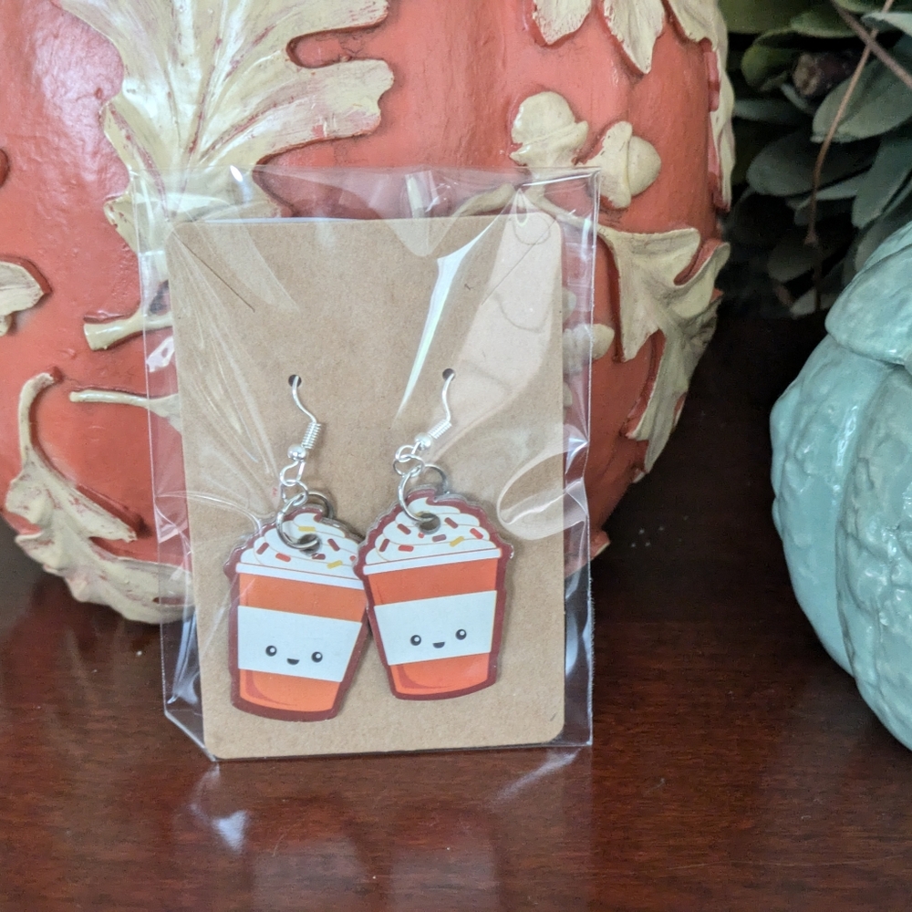 New in package Autumn Pumpkin Spice Coffee Beverage Earrings